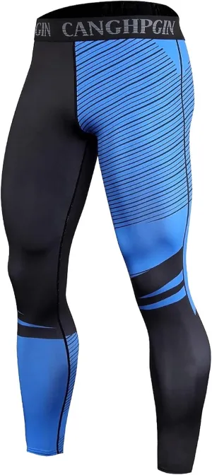 HUANLE Men's Compression Pants Performance Dry Cool Base Layer Workout Quick-Drying Running Tights Athletic Leggings (Blue-1, L)