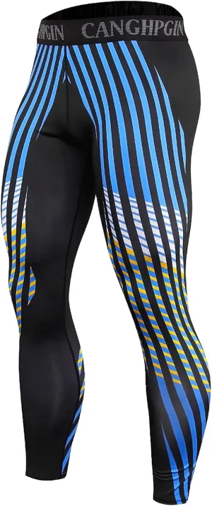 HUANLE Men's Compression Pants Performance Dry Cool Base Layer Workout Quick-Drying Running Tights Athletic Leggings (Blue-2, L)