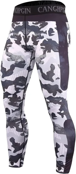 HUANLE Men's Compression Pants Performance Dry Cool Base Layer Workout Quick-Drying Running Tights Athletic Leggings (Gray-2, L)