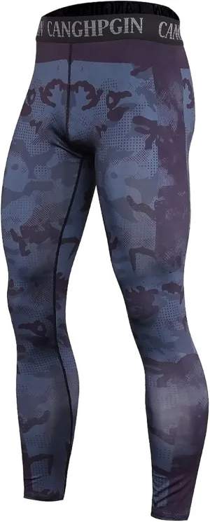 HUANLE Men's Compression Pants Performance Dry Cool Base Layer Workout Quick-Drying Running Tights Athletic Leggings (Navy-2, L)