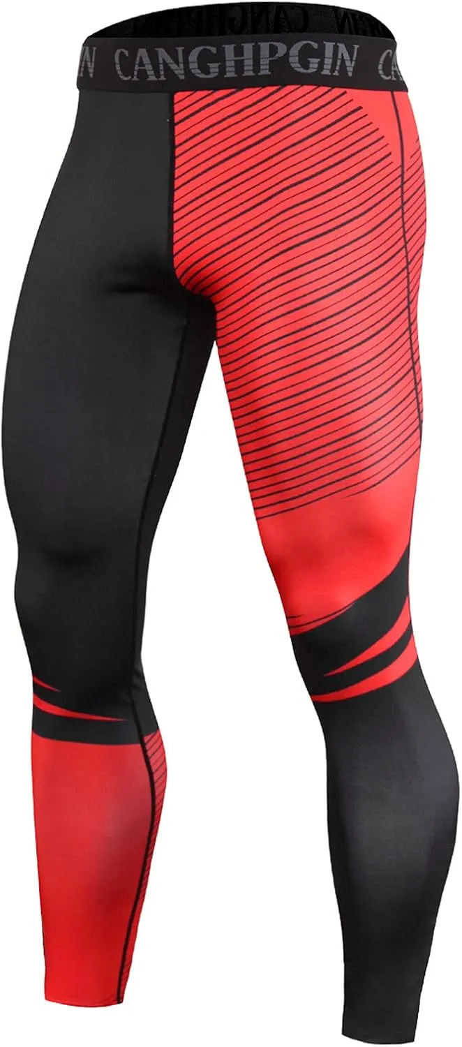 HUANLE Men's Compression Pants Performance Dry Cool Base Layer Workout Quick-Drying Running Tights Athletic Leggings (Red-1, XL)