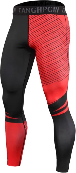HUANLE Men's Compression Pants Performance Dry Cool Base Layer Workout Quick-Drying Running Tights Athletic Leggings (Red-1, XL)