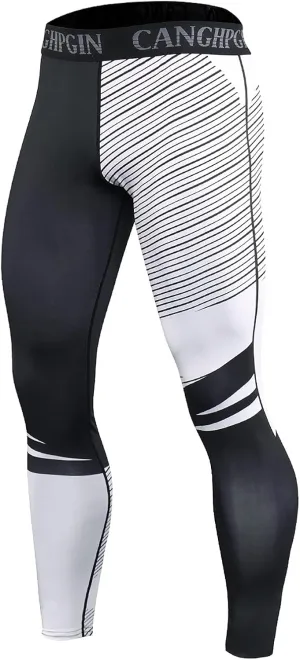 HUANLE Men's Compression Pants Performance Dry Cool Base Layer Workout Quick-Drying Running Tights Athletic Leggings (White-1, XXL)