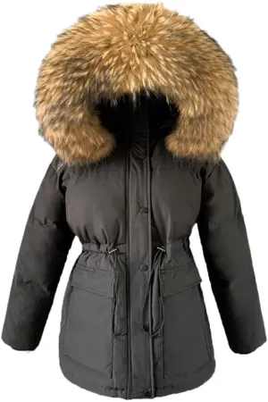 Huge Collar Hooded Short Female Winter Feather Down Coat Women 90% Duck Down Jacket Winter Puffer Parka