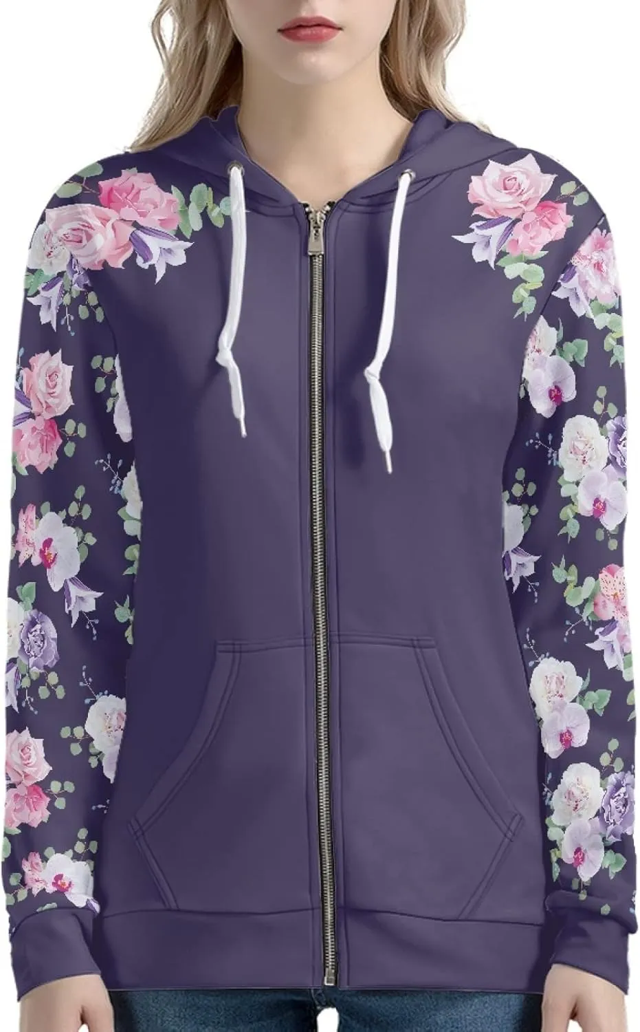 Irisjudy Aztec Ethnic Women Hooded Sweatshirt Flowers Zip up Hoodies Plus Size Hawaii Island Drawstring Hooded Pullover