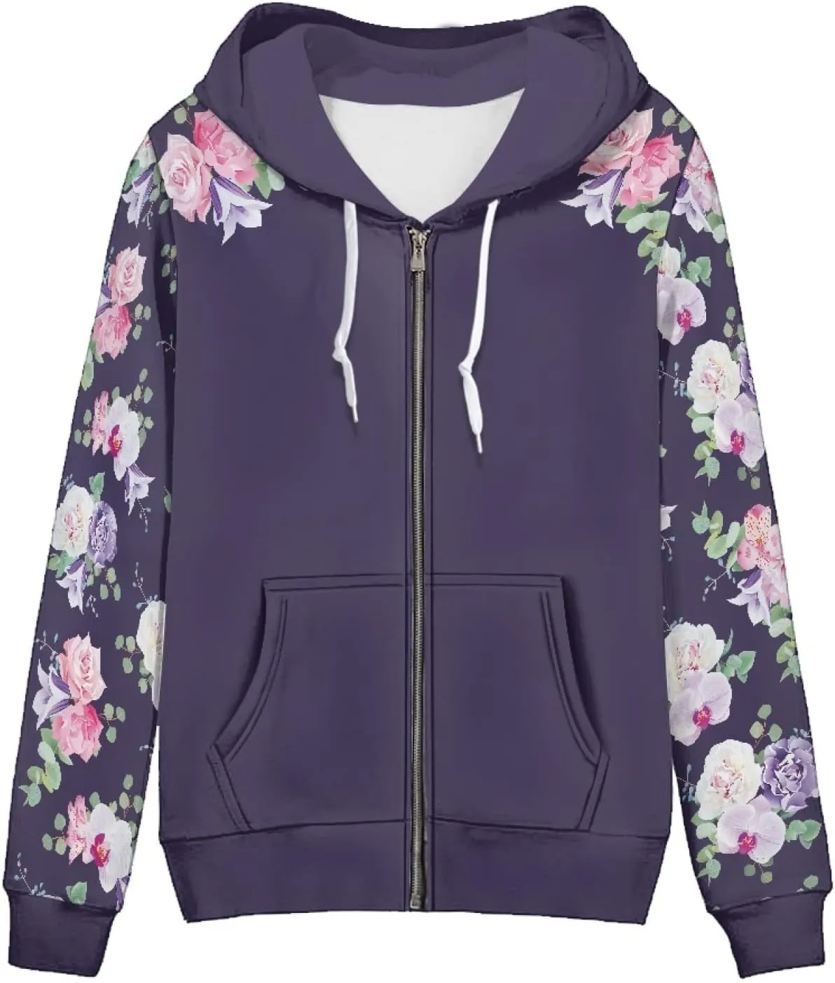 Irisjudy Aztec Ethnic Women Hooded Sweatshirt Flowers Zip up Hoodies Plus Size Hawaii Island Drawstring Hooded Pullover