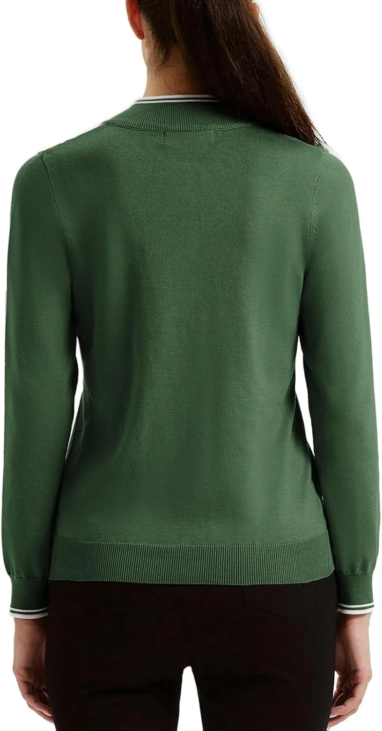 JACK SMITH Pullover Sweaters for Women Long Sleeve Argyle Quarter Zipper Collar Polo Sweater Ribbed Knit Golf Tops