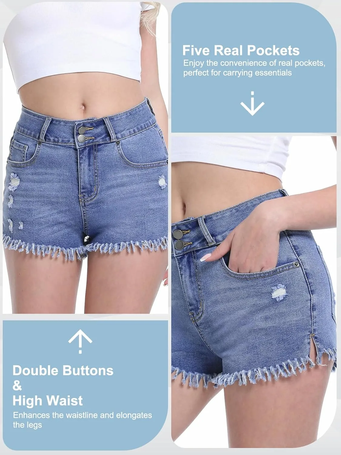 Jean Shorts for Women,High Waisted Stretchy Ripped Frayed Raw Hem Casual Denim Cut Off Shorts with Pockets