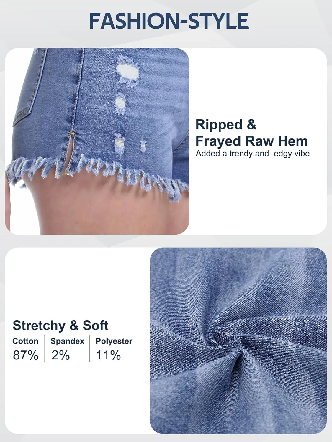 Jean Shorts for Women,High Waisted Stretchy Ripped Frayed Raw Hem Casual Denim Cut Off Shorts with Pockets