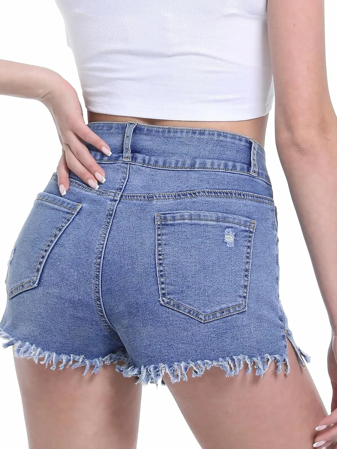 Jean Shorts for Women,High Waisted Stretchy Ripped Frayed Raw Hem Casual Denim Cut Off Shorts with Pockets