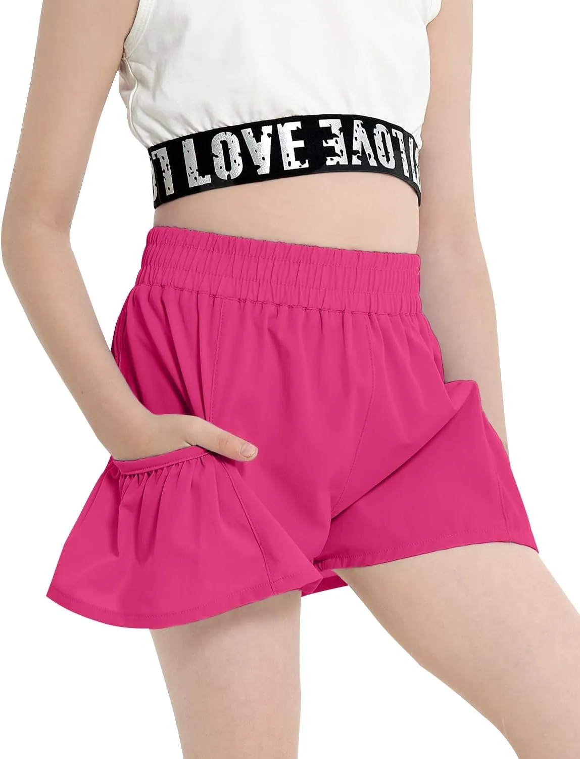 JiAmy Girls Athletic Shorts Quick Dry Running Dance Workout Gym Flowy Shorts Girls Skorts with Pockets 5-14 Years