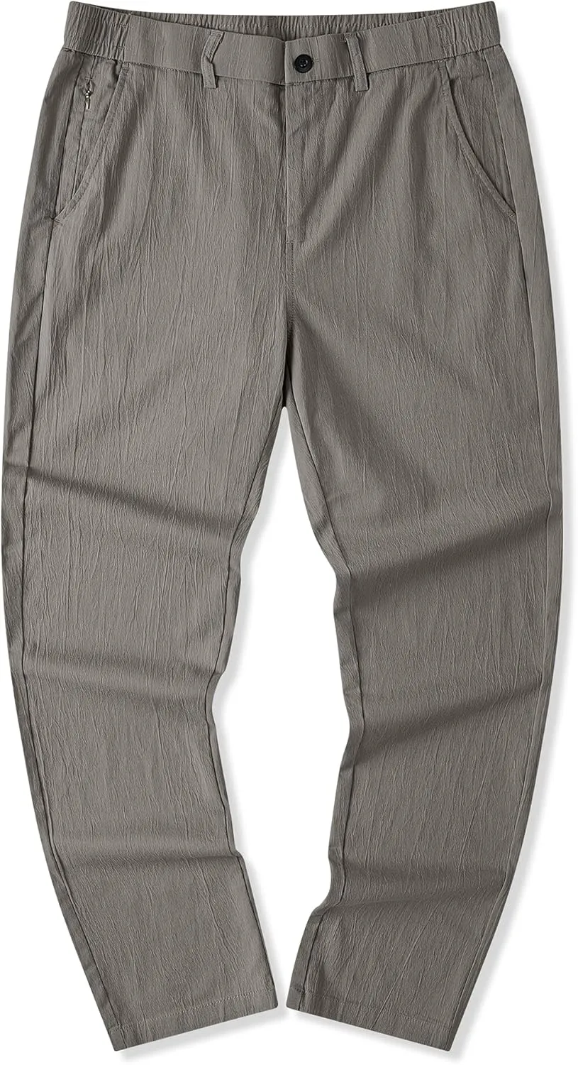 JMIERR Men's Casual Chino Pants Stretch Washed Crinkle 4 Way Textured Pants with Zipper Pockets and Elastic Waistband
