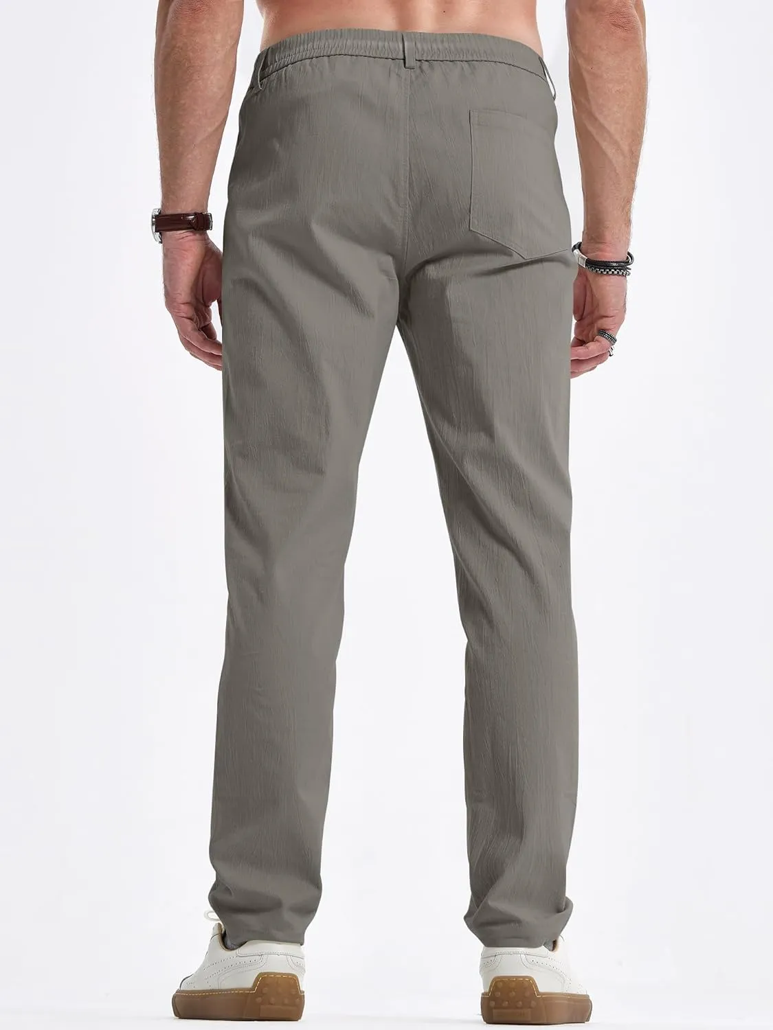 JMIERR Men's Casual Chino Pants Stretch Washed Crinkle 4 Way Textured Pants with Zipper Pockets and Elastic Waistband