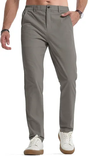 JMIERR Men's Casual Chino Pants Stretch Washed Crinkle 4 Way Textured Pants with Zipper Pockets and Elastic Waistband