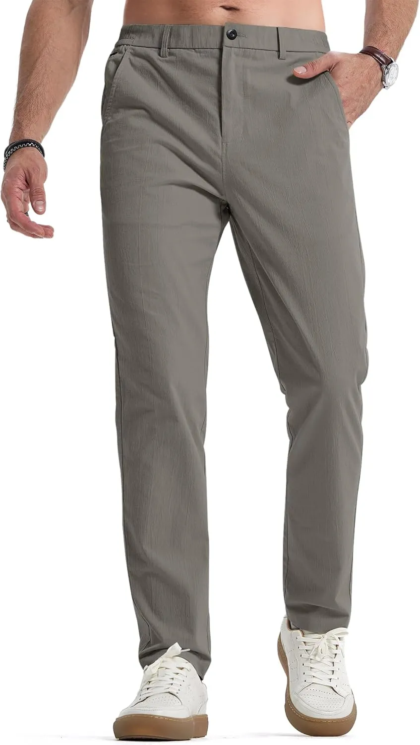 JMIERR Men's Casual Chino Pants Stretch Washed Crinkle 4 Way Textured Pants with Zipper Pockets and Elastic Waistband