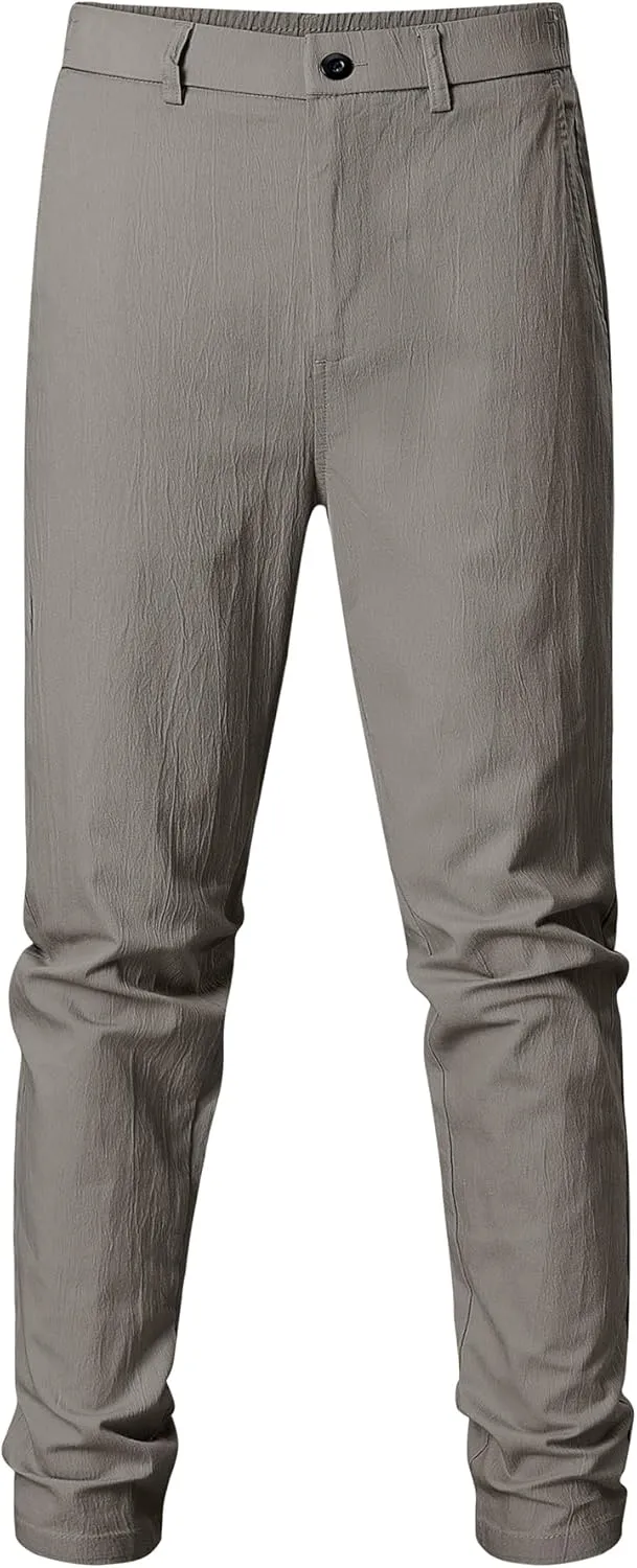 JMIERR Men's Casual Chino Pants Stretch Washed Crinkle 4 Way Textured Pants with Zipper Pockets and Elastic Waistband