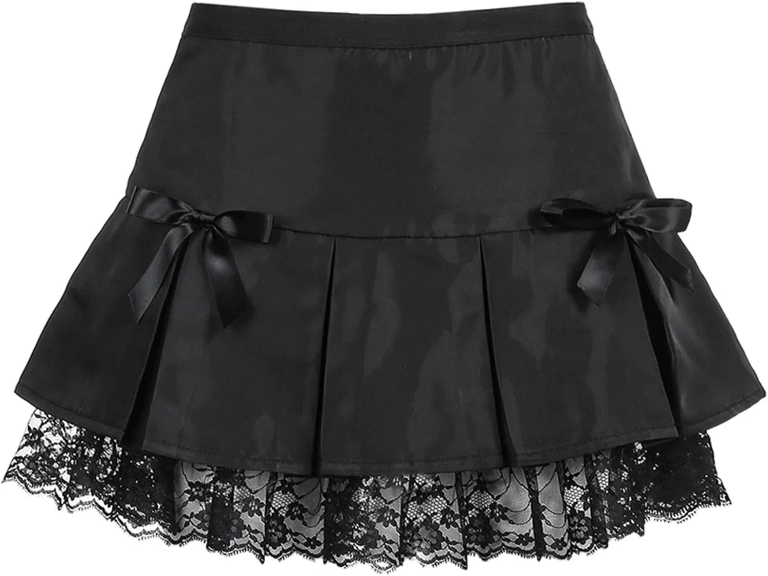 Juakoso Women Y2k Ruffle Mini Skirt Floral Lace Asymmetrical Hem Pleated Skirt Fairycore Sheer Mesh A Line Short Skirts