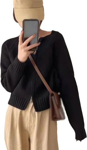 Knitted Cardigan Women's Round Neck Cashmere Sweater Coat Korean Fashion Soft Slim Fit Jacket