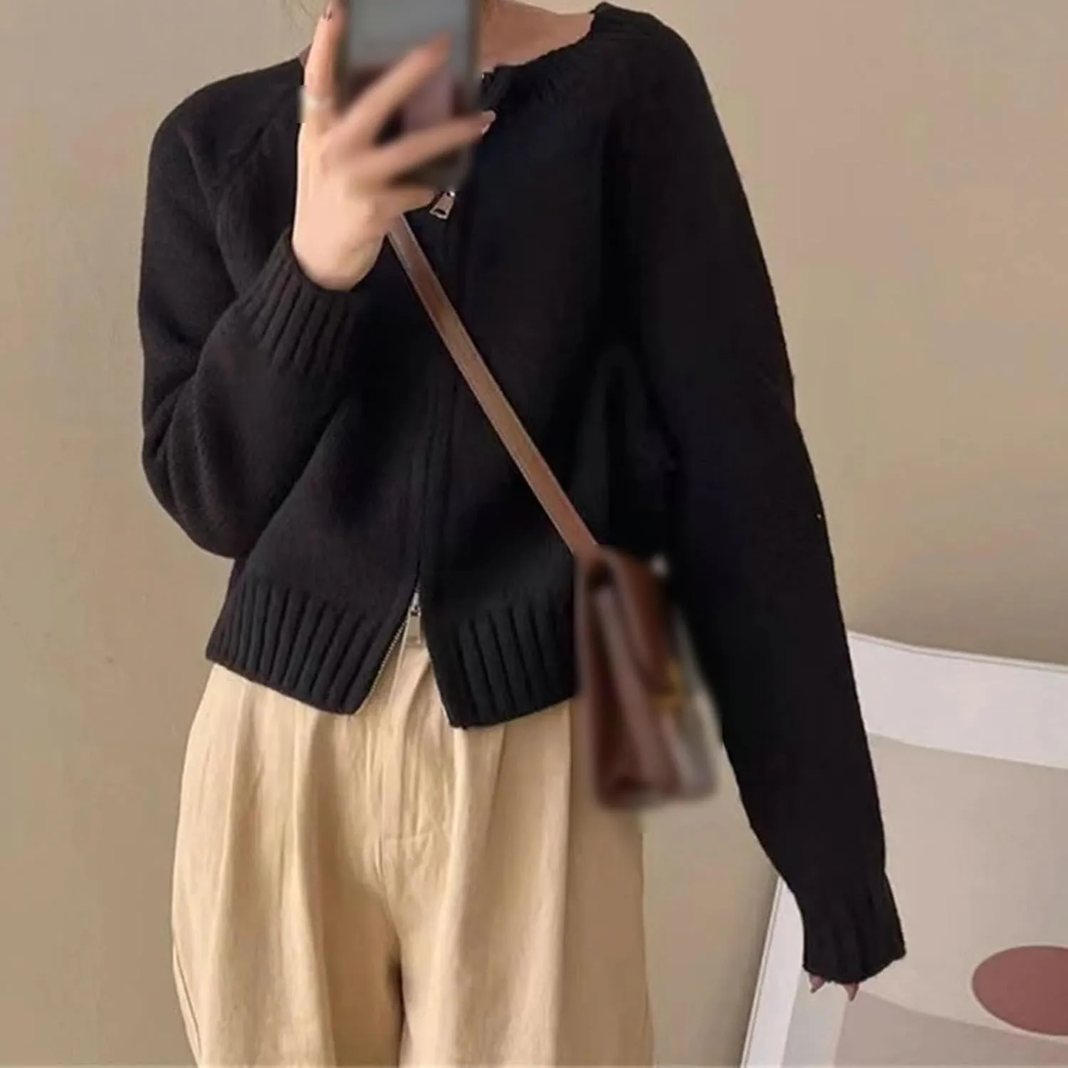 Knitted Cardigan Women's Round Neck Cashmere Sweater Coat Korean Fashion Soft Slim Fit Jacket