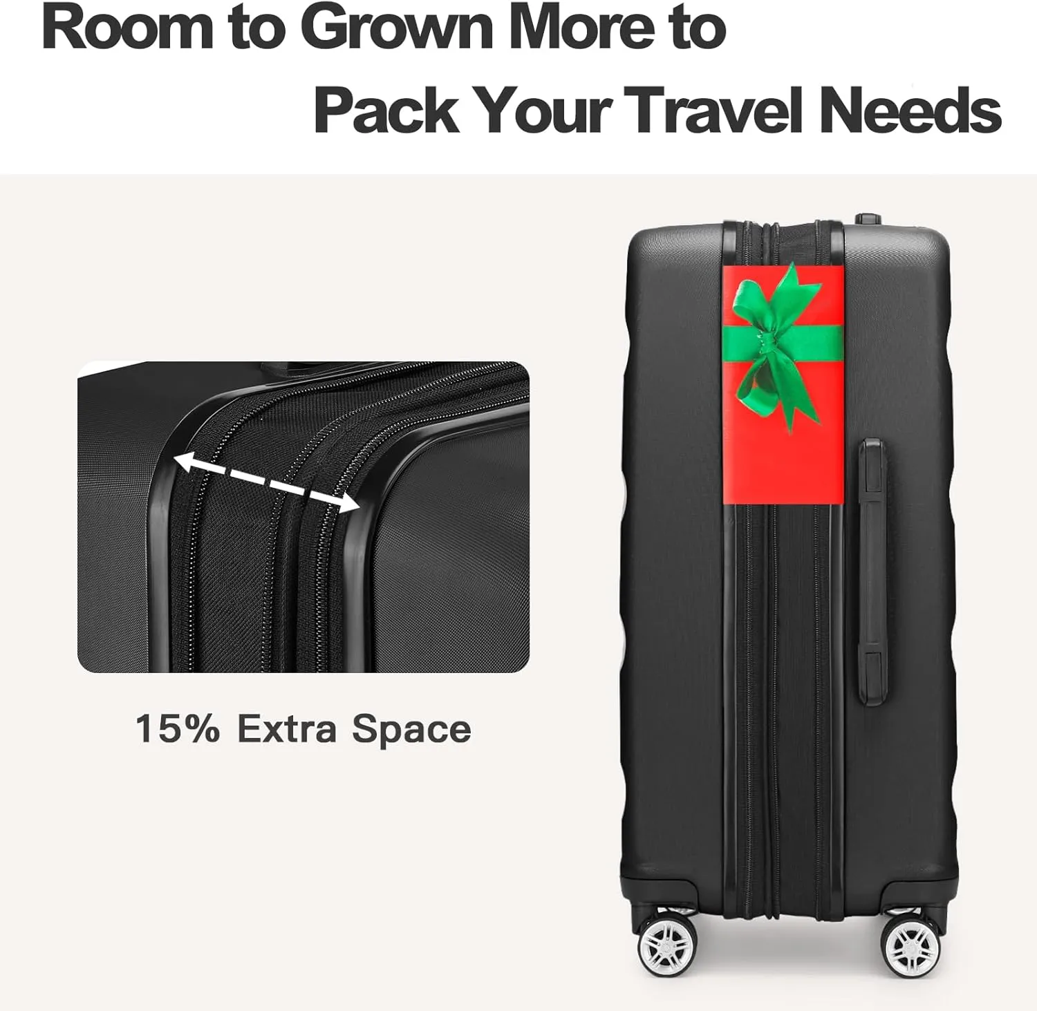 Kono 24 Inch Expandable Spinner Luggage with Wheels Hardshell Medium Checked Suitcase TSA Lock Black