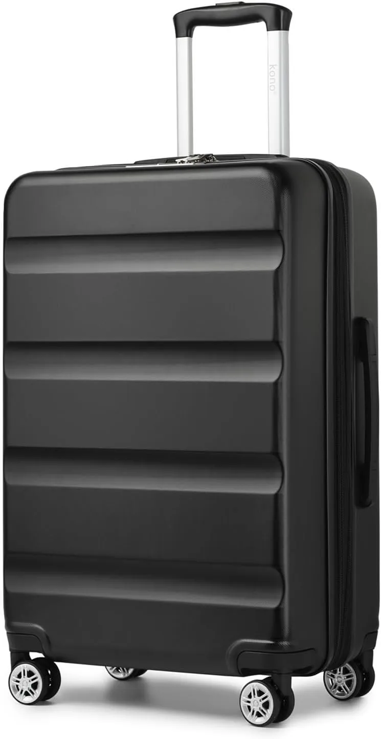 Kono 24 Inch Expandable Spinner Luggage with Wheels Hardshell Medium Checked Suitcase TSA Lock Black