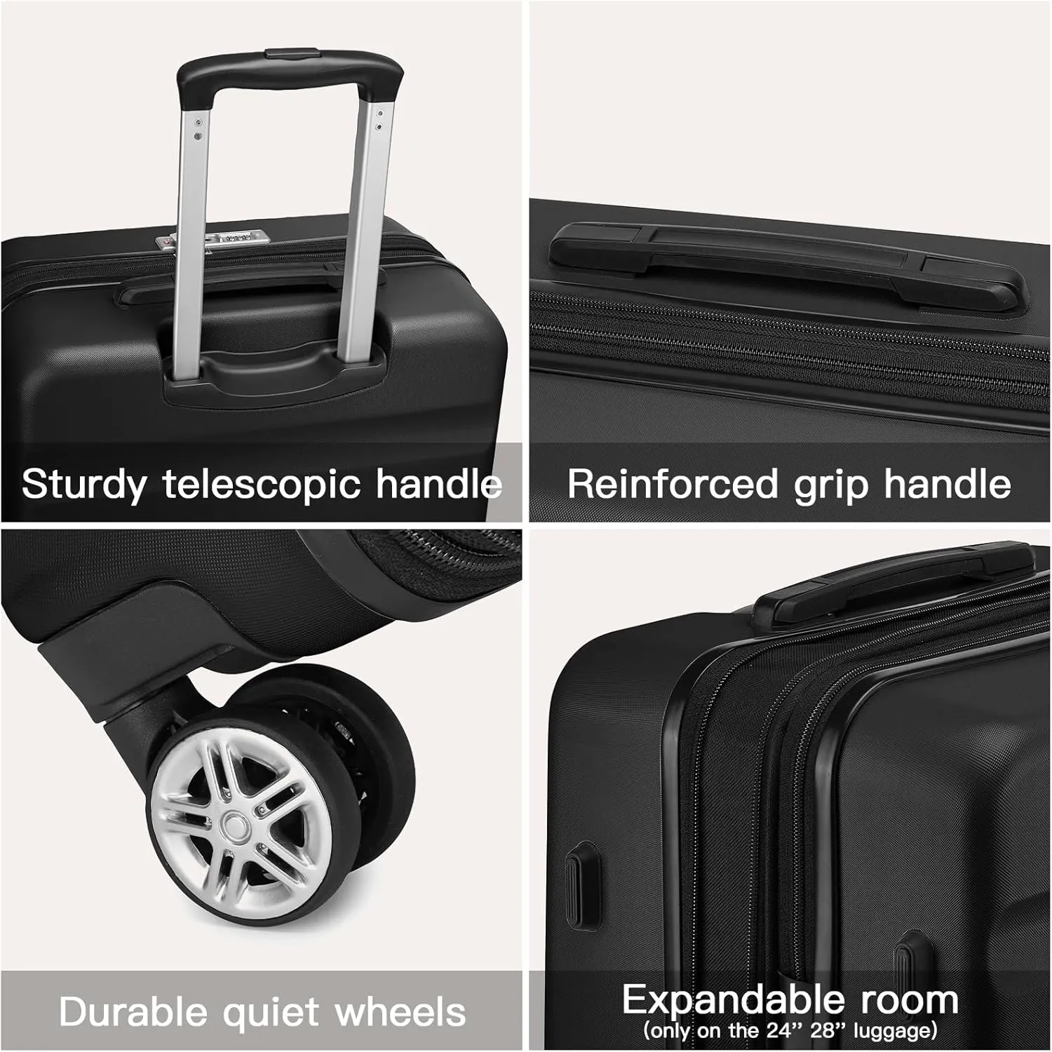 Kono 24 Inch Expandable Spinner Luggage with Wheels Hardshell Medium Checked Suitcase TSA Lock Black