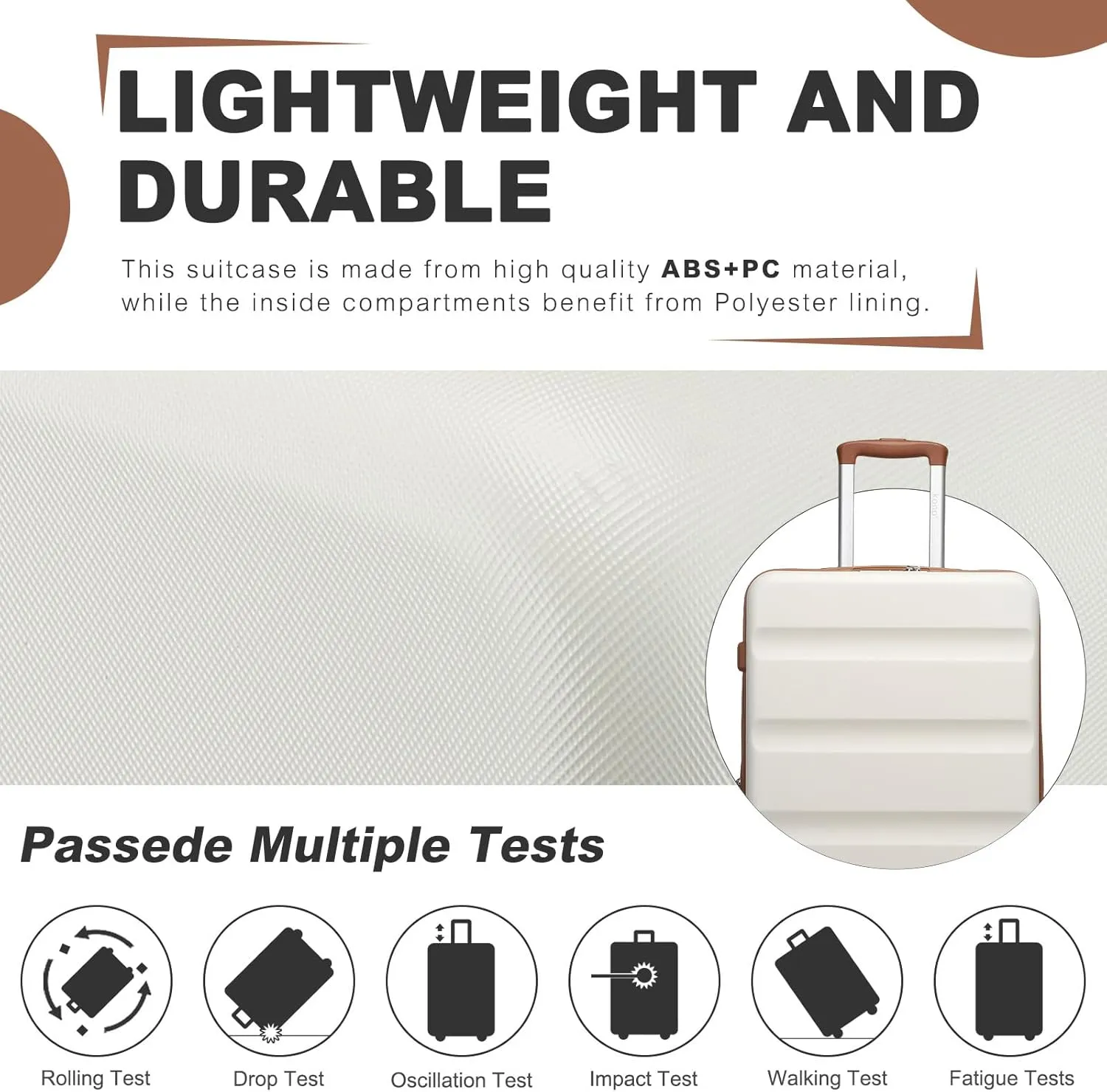Kono 24 Inch Expandable Spinner Luggage with Wheels Hardshell Medium Checked Suitcase TSA Lock Cream White