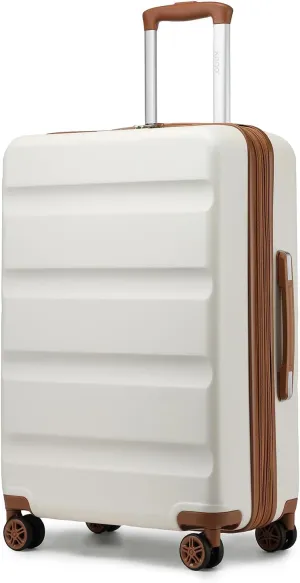 Kono 24 Inch Expandable Spinner Luggage with Wheels Hardshell Medium Checked Suitcase TSA Lock Cream White