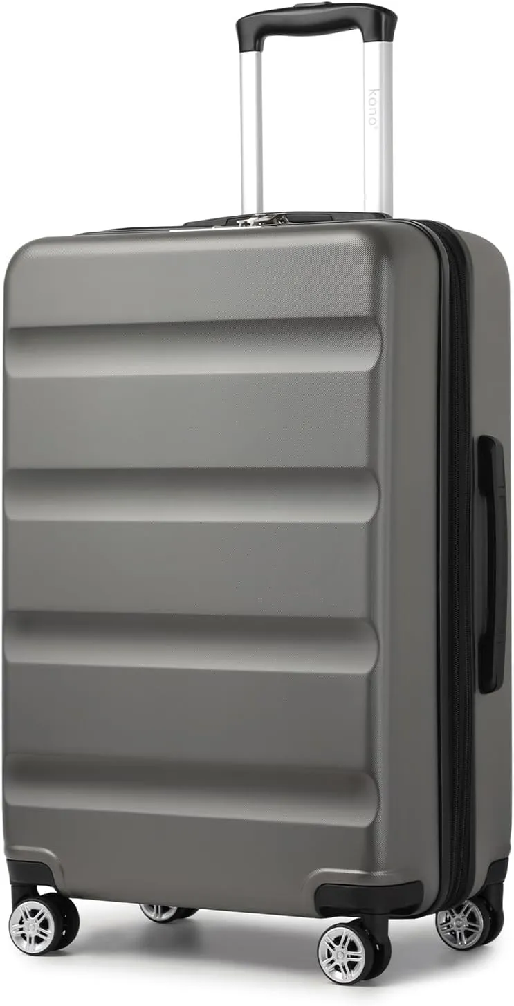 Kono 24 Inch Expandable Spinner Luggage with Wheels Hardshell Medium Checked Suitcase TSA Lock Grey