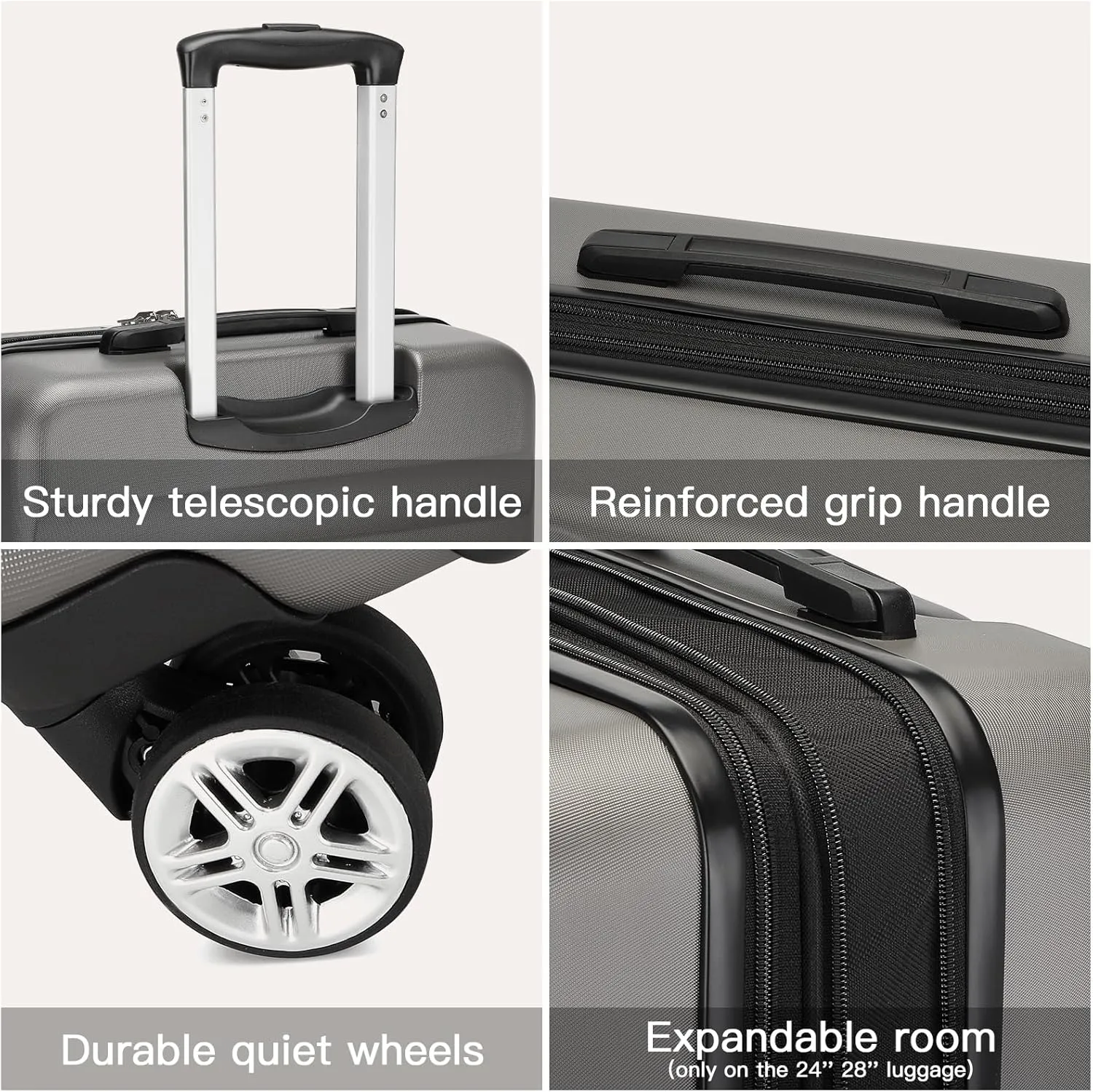 Kono 24 Inch Expandable Spinner Luggage with Wheels Hardshell Medium Checked Suitcase TSA Lock Grey