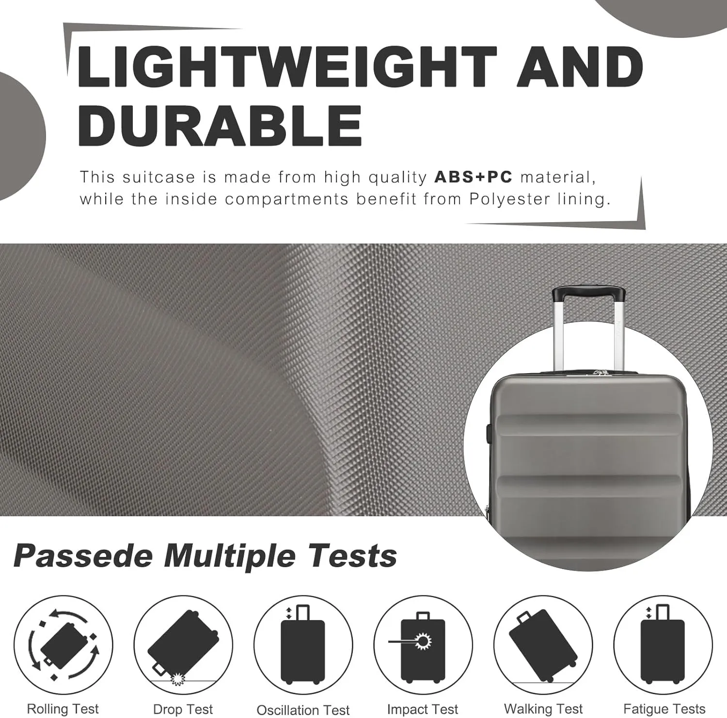 Kono 24 Inch Expandable Spinner Luggage with Wheels Hardshell Medium Checked Suitcase TSA Lock Grey