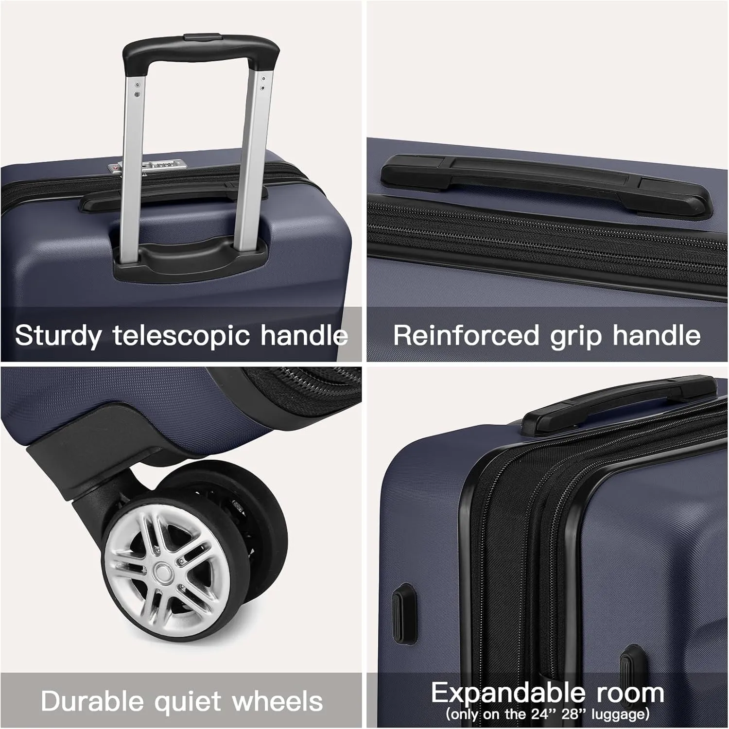 Kono 24 Inch Expandable Spinner Luggage with Wheels Hardshell Medium Checked Suitcase TSA Lock Navy