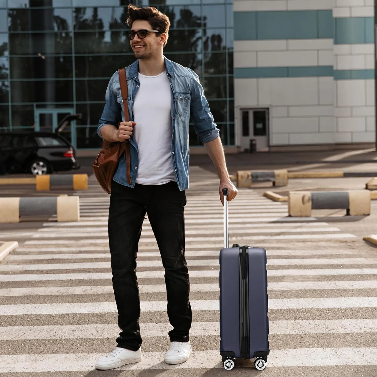 Kono 24 Inch Expandable Spinner Luggage with Wheels Hardshell Medium Checked Suitcase TSA Lock Navy