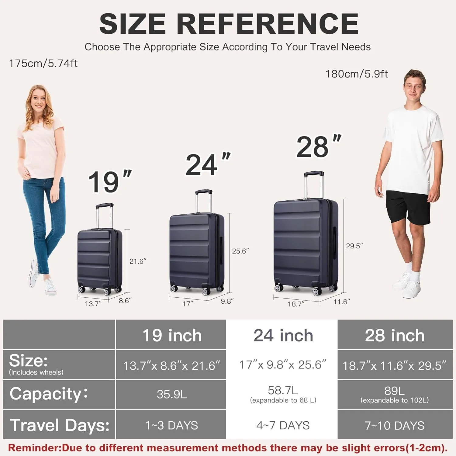 Kono 24 Inch Expandable Spinner Luggage with Wheels Hardshell Medium Checked Suitcase TSA Lock Navy