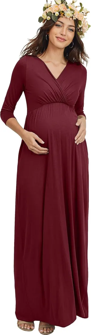 LaClef Women's Wrapped Ruched Maternity Dress with Pocket