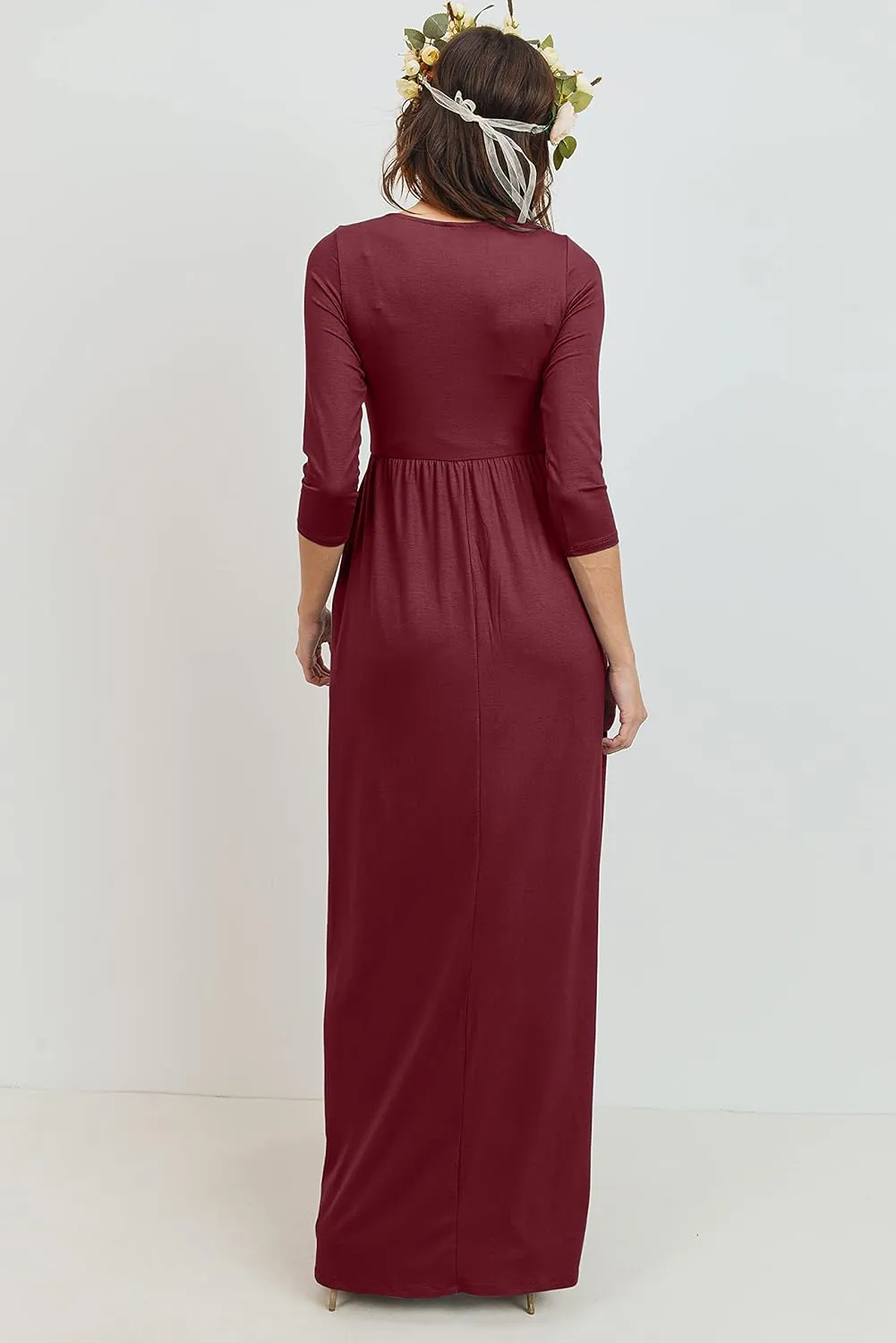 LaClef Women's Wrapped Ruched Maternity Dress with Pocket