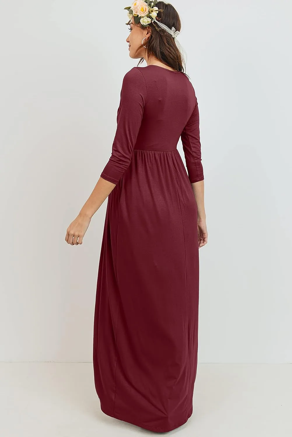 LaClef Women's Wrapped Ruched Maternity Dress with Pocket