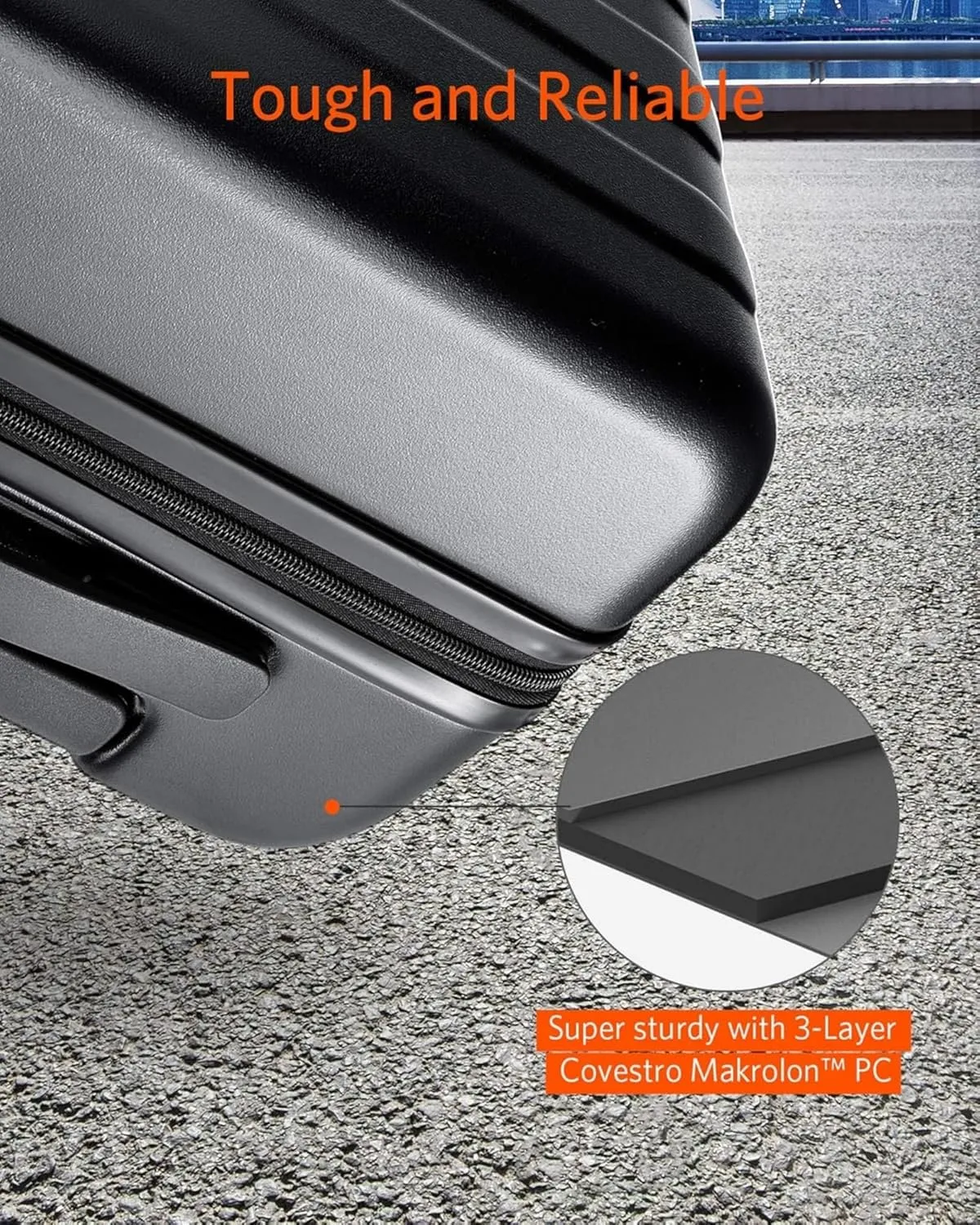 Large Checked Luggage 28 Inch, Checking In Luggage with Smooth Spinner Wheels, Lightweight, Hard Shell PC Suitcase, Lightweight Travel Luggage, TSA Approved (Black, Rhine Basic)