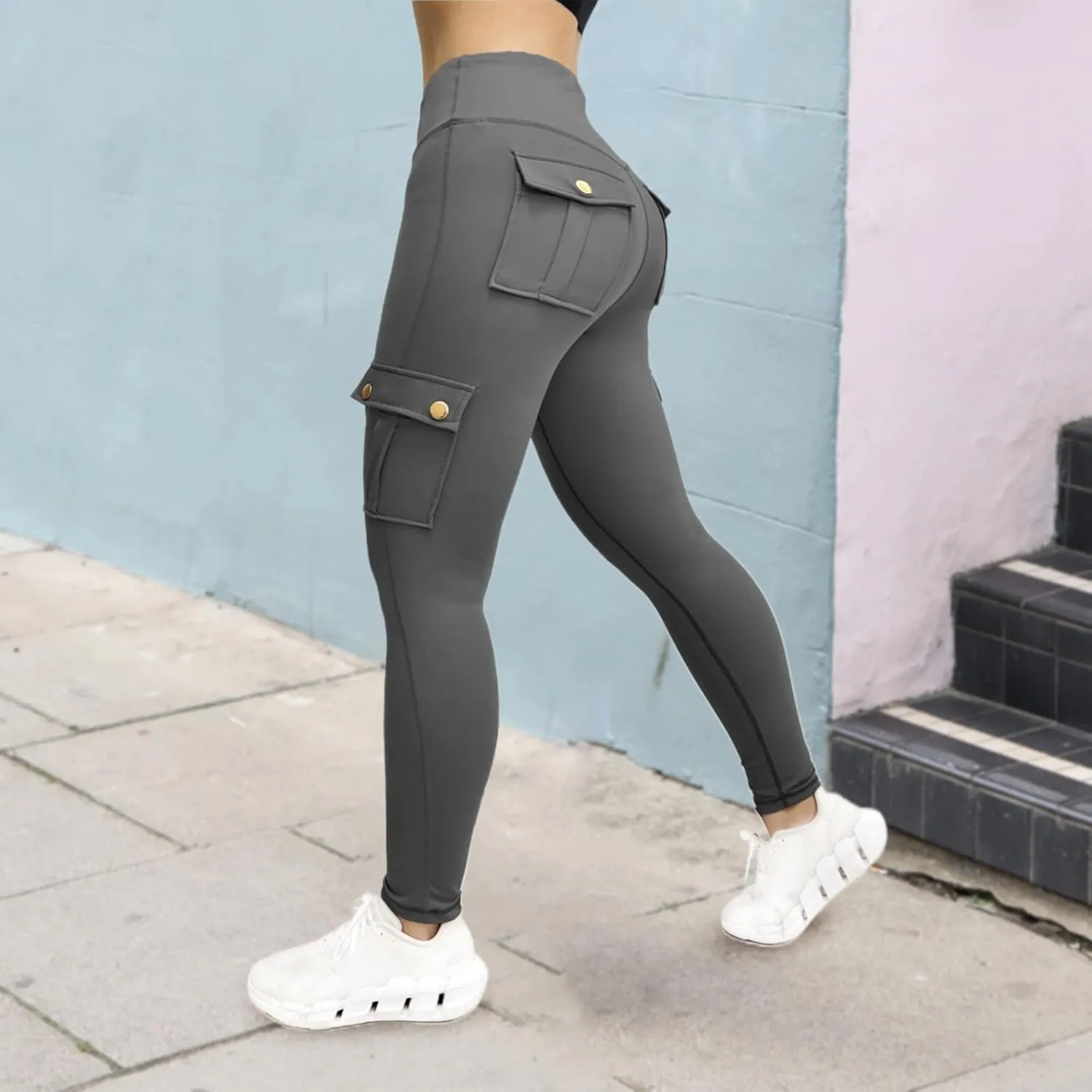 LCMTWX Gray Cotton Leggings for Women High Elastic Tight Yoga Pants Quick Drying Running Trousers Black Leggings Plus Size