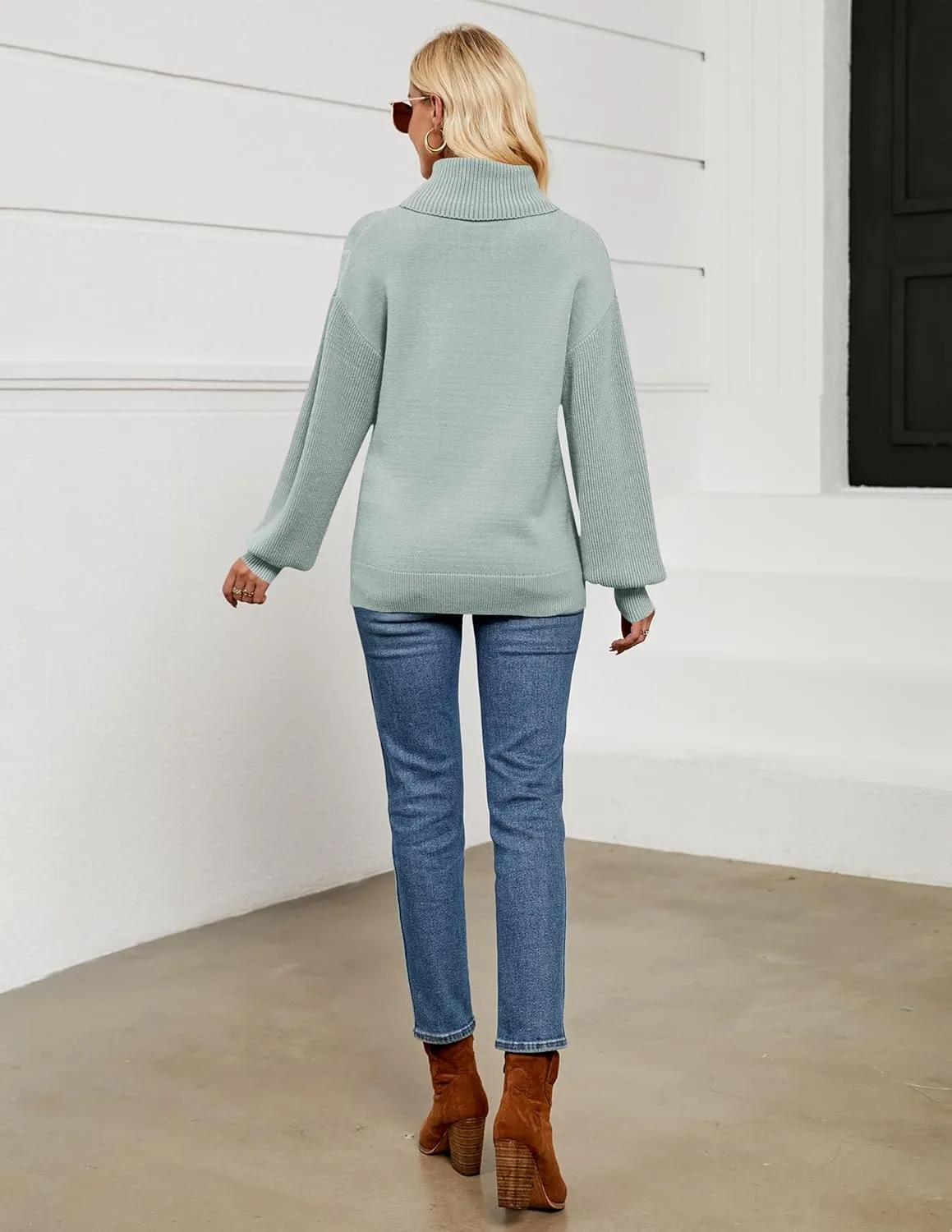 LEANI Women's 2024 Turtleneck Sweater Lantern Long Sleeve Cable Knit Pullover Sweaters Jumper