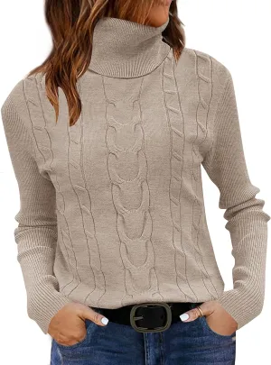 LEANI Womens 2024 Turtleneck Sweaters Cable Knit Long Sleeve Pullover Sweater Jumper