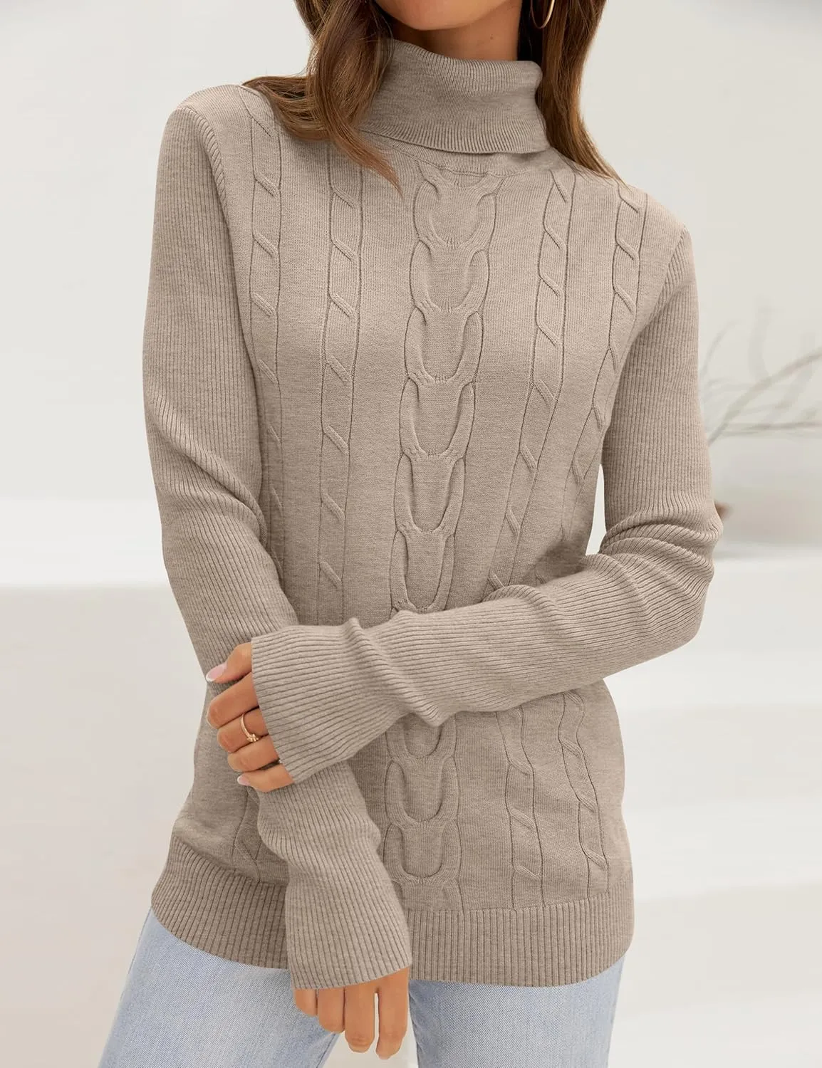 LEANI Womens 2024 Turtleneck Sweaters Cable Knit Long Sleeve Pullover Sweater Jumper
