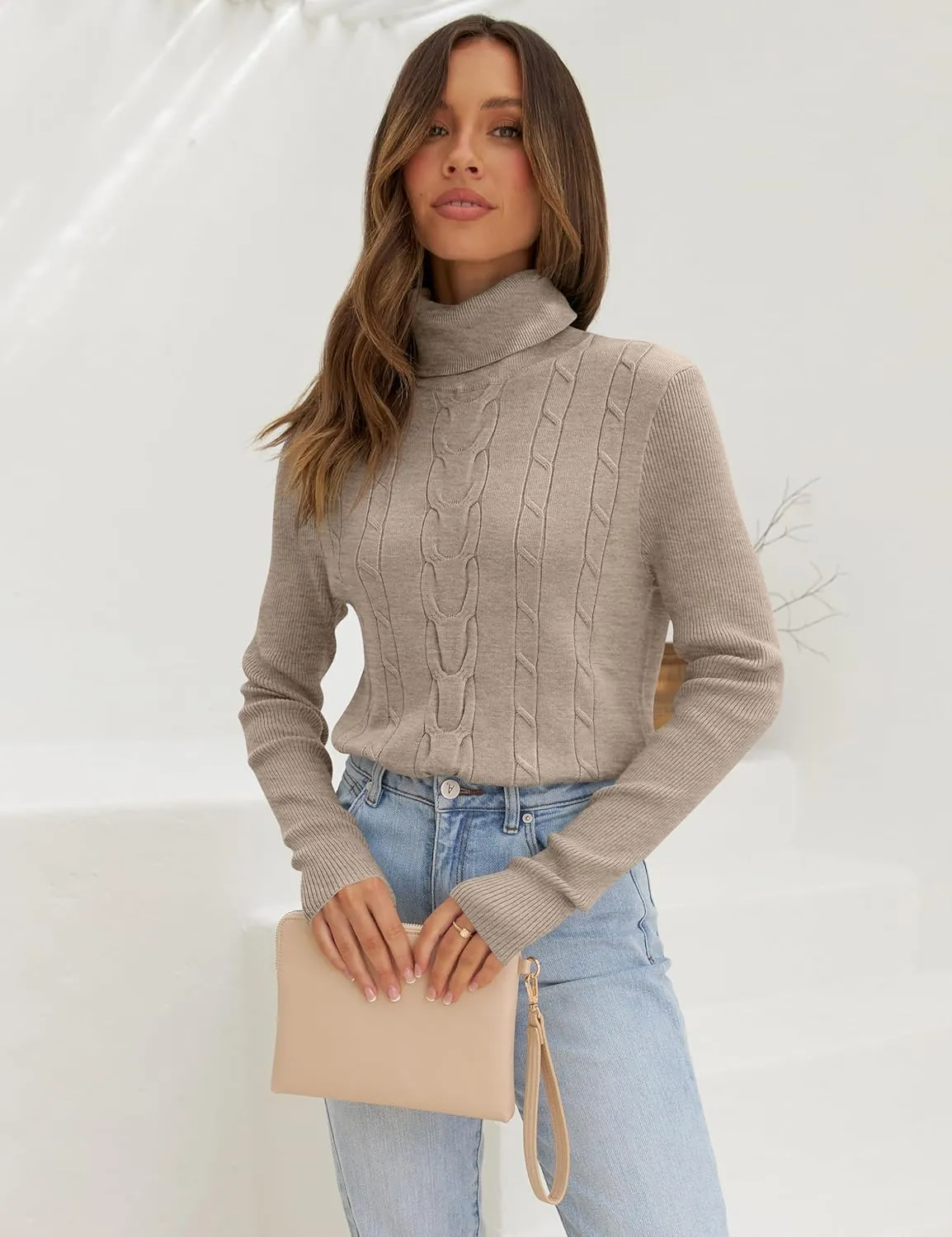 LEANI Womens 2024 Turtleneck Sweaters Cable Knit Long Sleeve Pullover Sweater Jumper