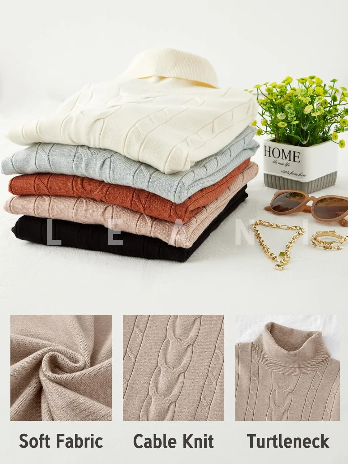 LEANI Womens 2024 Turtleneck Sweaters Cable Knit Long Sleeve Pullover Sweater Jumper