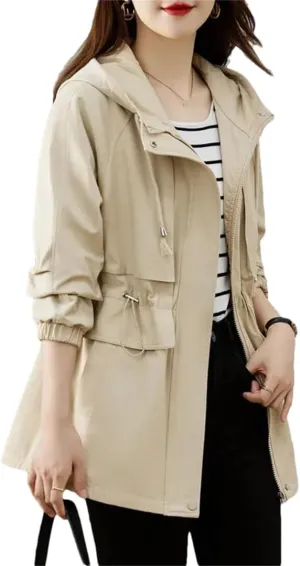 Leisure Hooded Trench Coat For Women’S Spring And Autumn Fashionable Slimming Coat Versatile Overcoat