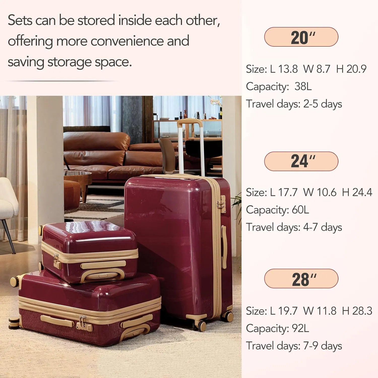 Lightweight, Dark red, Carry-On 20/24/34Inch