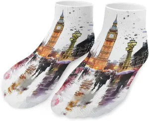 London Street Watercolor Unisex Ankle Socks Low Cut Funny Print Athletic No Show Stocking
