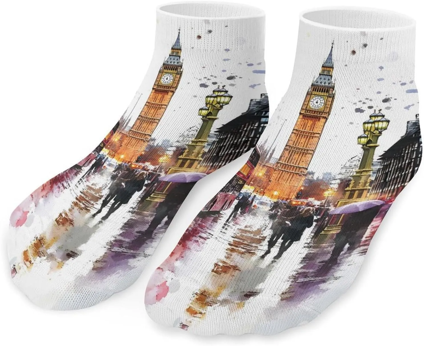 London Street Watercolor Unisex Ankle Socks Low Cut Funny Print Athletic No Show Stocking