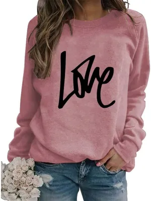 Love Sweatshirt for Women, Women's Crew Neck Long Sleeve Pullover Soft Casual Cute Lightweight Sweatshirts