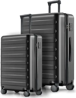 Luggage Sets 2 Piece, Carry On Luggage Airline Approved, Checked Luggage 28 Inch with Spinner Wheels, Lightweight, Hard Shell PC Suitcase Sets, TSA Approved, 20in/28in (Black, Rhine Basic)